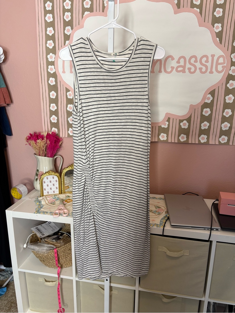 Monrow stripped ruched midi dress sz L